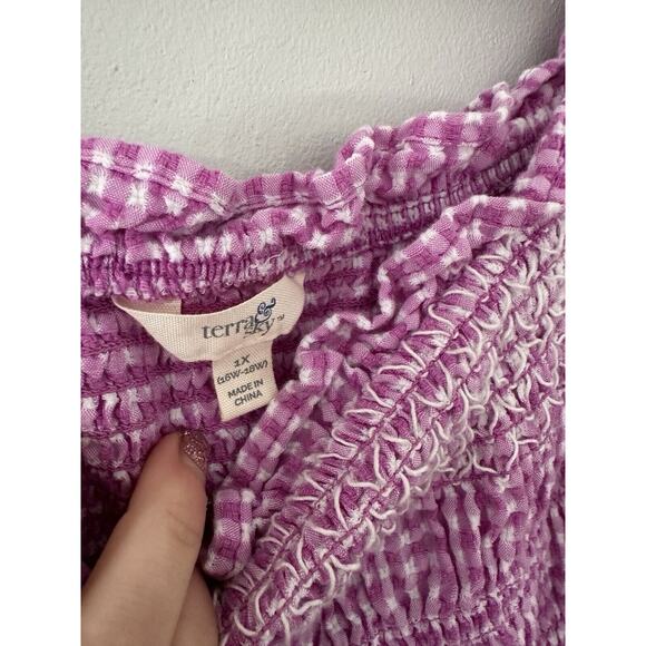 Terra & Sky Womens Purple Short Sleeve Gingham Ruffle Dress Size 1X - Picture 2 of 5